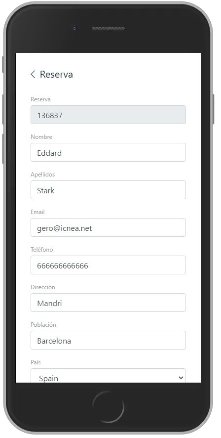 Appareil mobile affichant les détails de la réservation sur l'application icnea