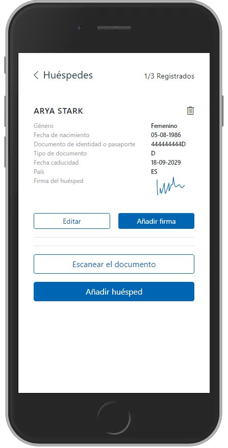 Appareil mobile affichant des informations sur les invités