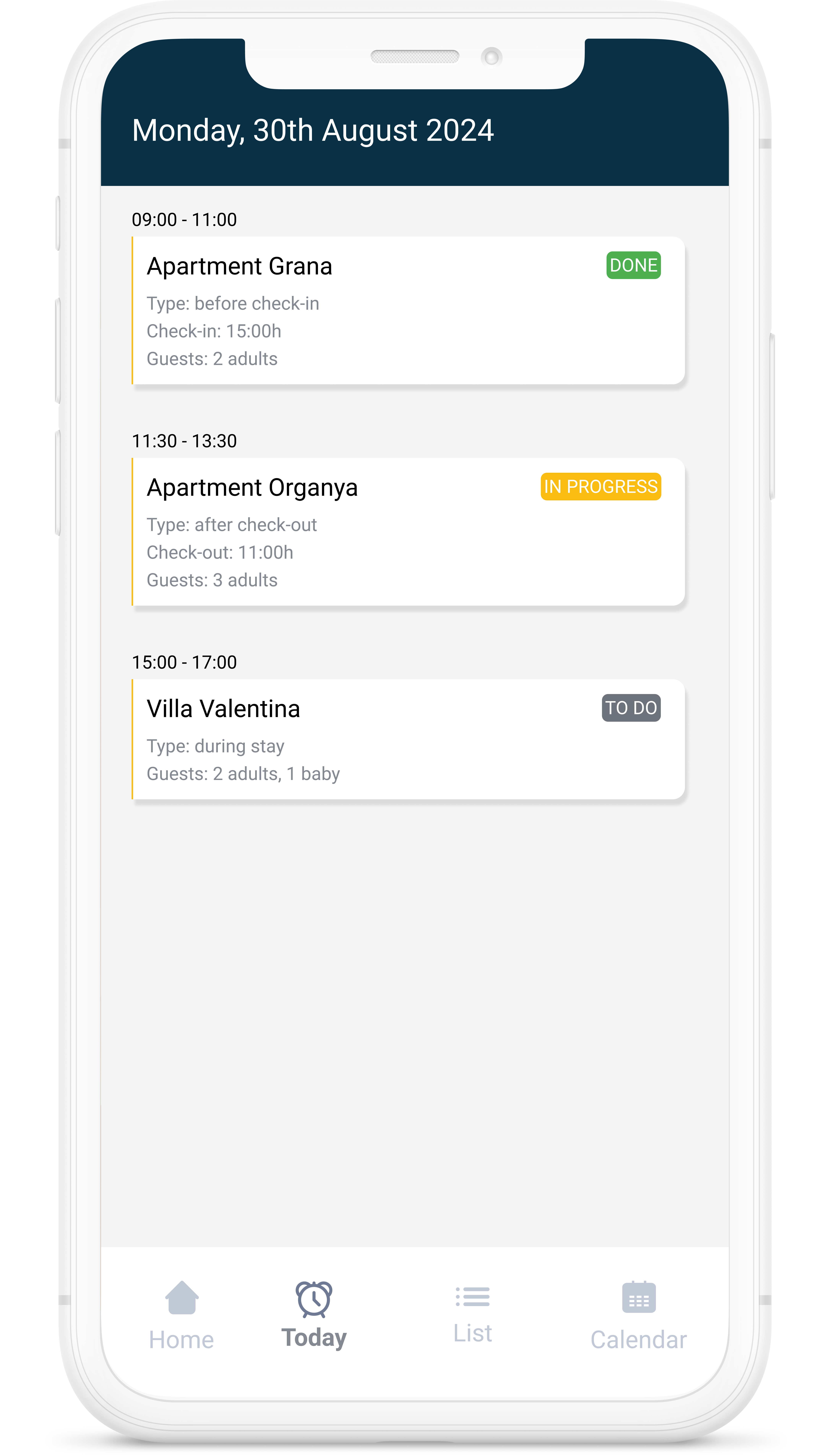 Appareil mobile montrant le plan hebdomadaire de tous les nettoyages assignés dans l'application Icnea.