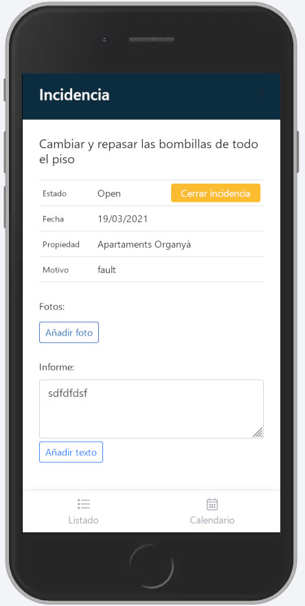 Appareil mobile où le fichier d'incident est affiché, vous pourrez voir les détails du problème à résoudre dans l'application.