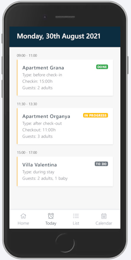 Appareil mobile montrant le plan hebdomadaire de tous les nettoyages assignés dans l'application Icnea.