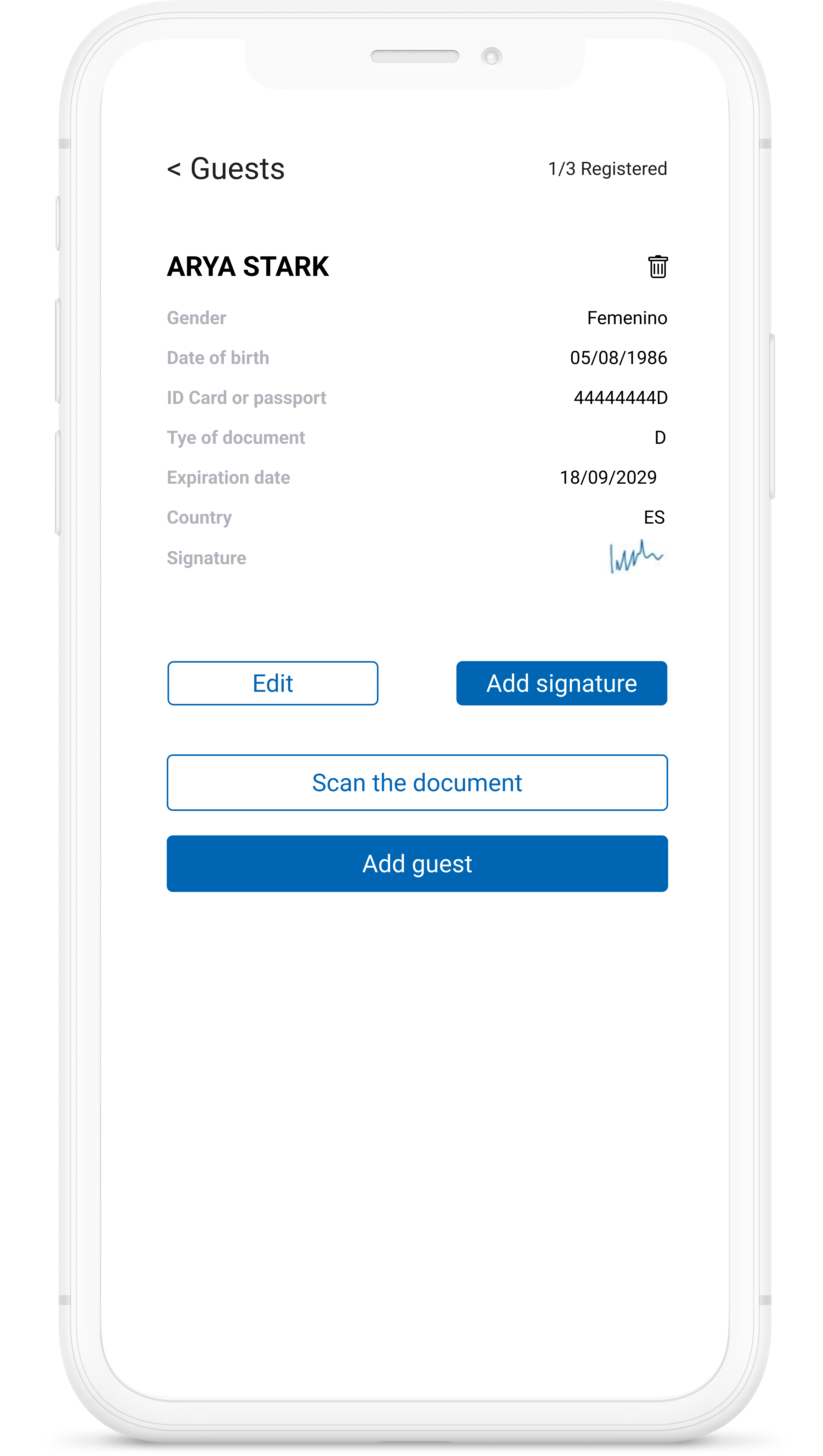 Appareil mobile affichant des informations sur les invités